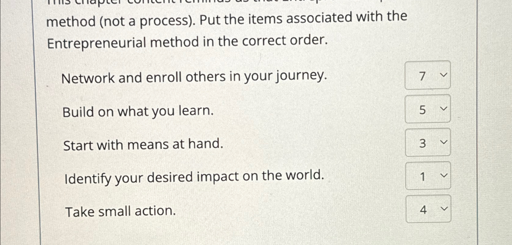  method (not a process). Put the items associated with the Entrepreneurial