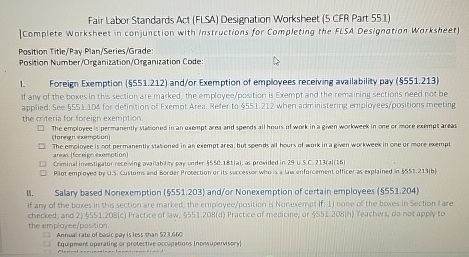  Fair Labor Standards Act (FLSA) Designation Worksheet (5 CFR Part 551)