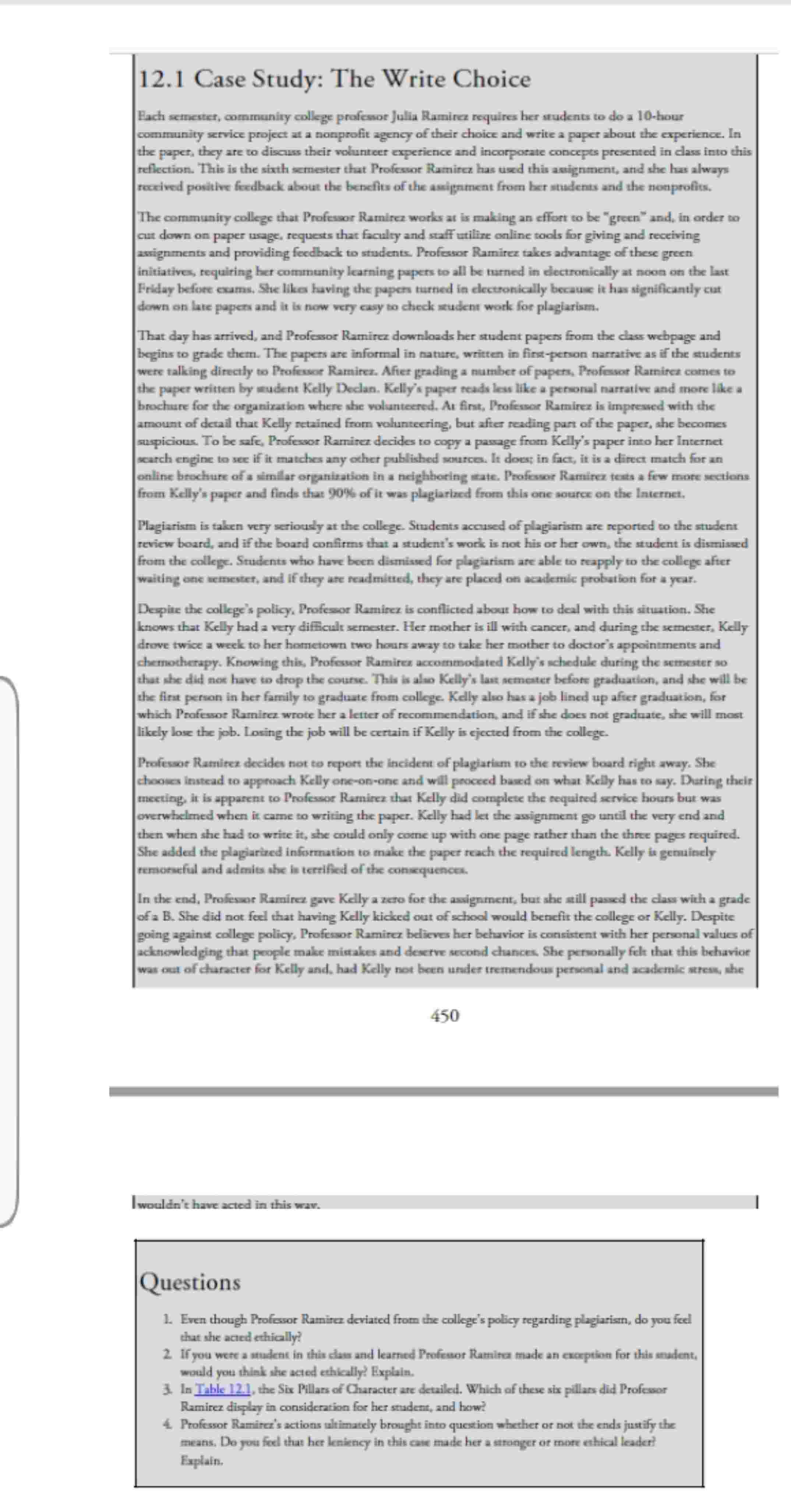  12.1 Case Study: The Write Choice Hach sernester, comarauniry college prafessor