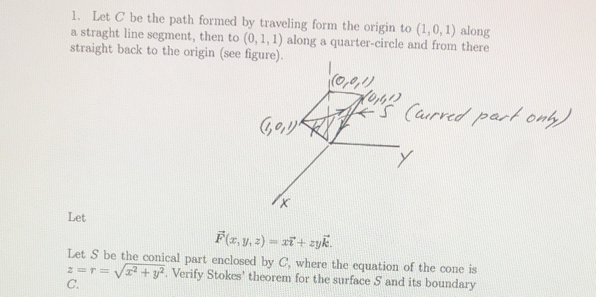 Hints for procedure: step (1) parameterize the three individual pieces of C.