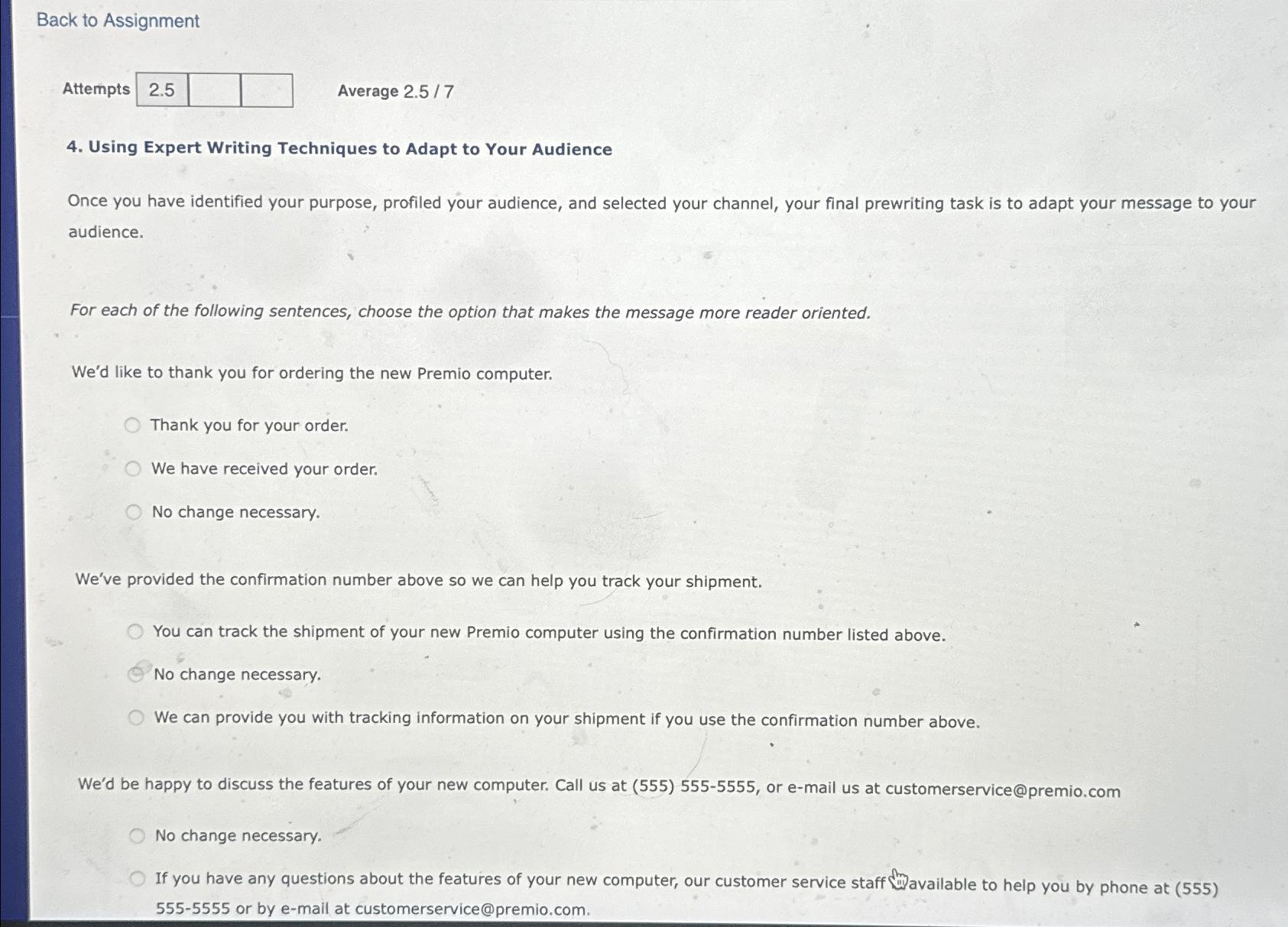  Back to Assignment Attempts 2.5 Average 2.57 4. Using Expert Writing