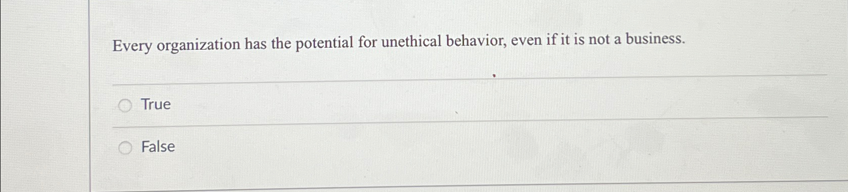  Every organization has the potential for unethical behavior, even if it