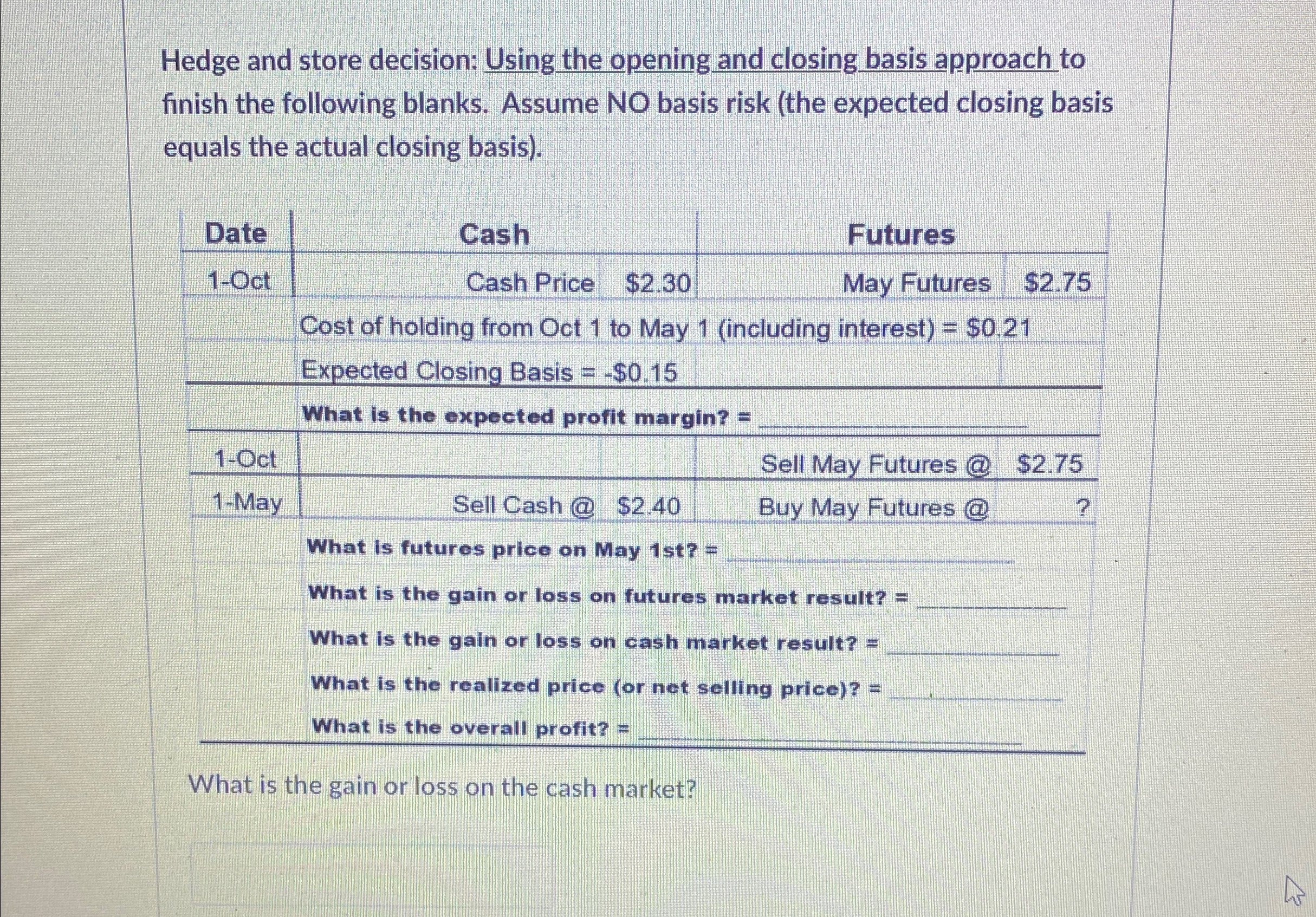  Hedge and store decision: Using the opening and closing basis approach