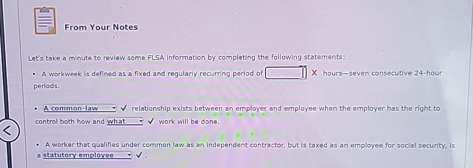  From Your Notes Let's take a minute to review some FLSA