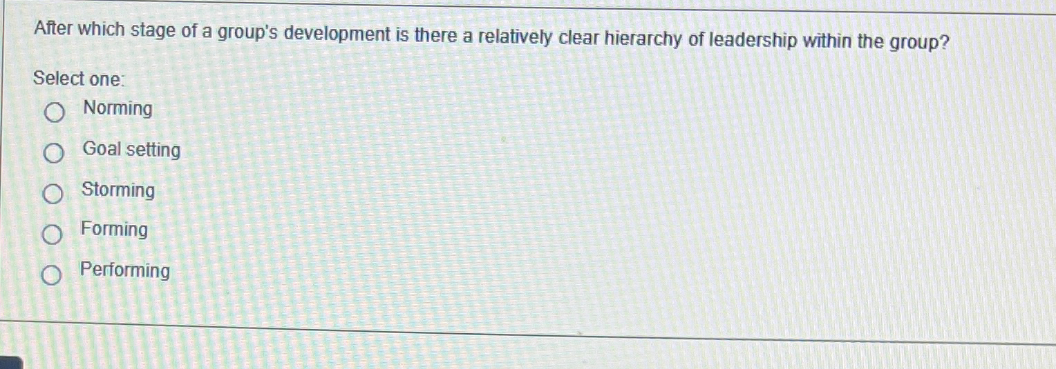  After which stage of a group's development is there a relatively