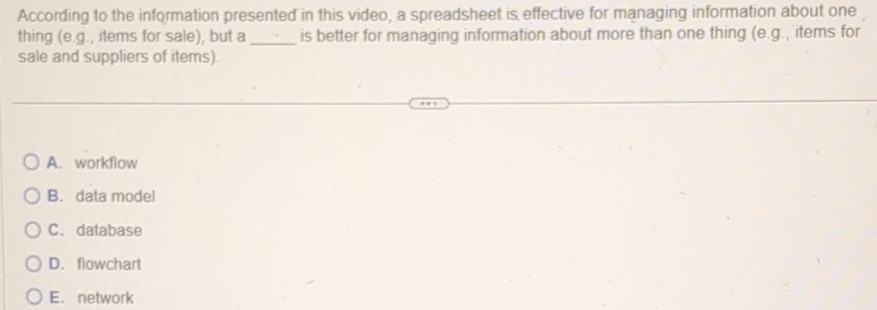  According to the information presented in this video, a spreadsheet is