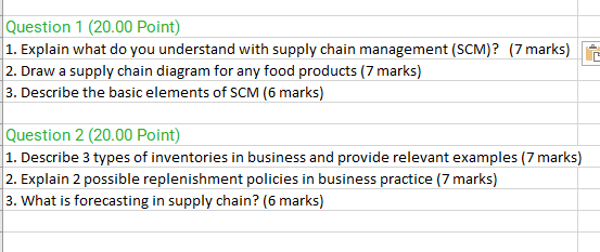  Question 1(20.00 Point) Explain what do you understand with supply chain