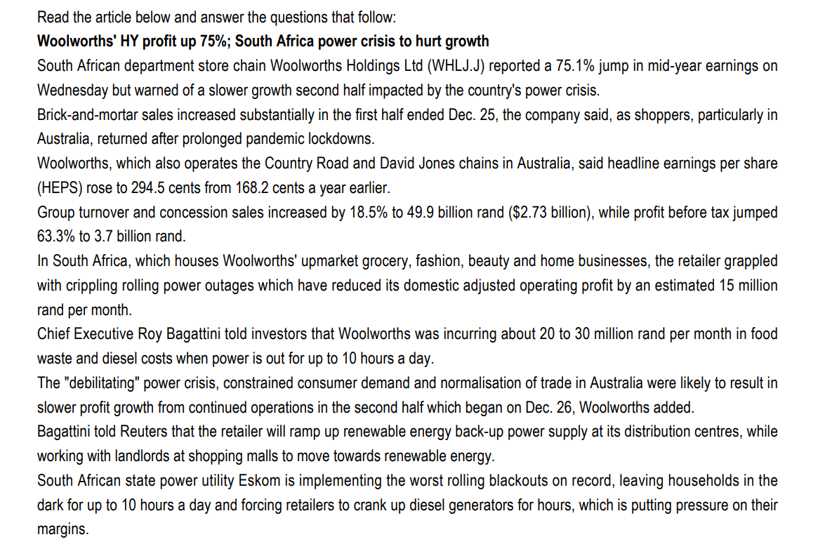  Question 1(10 marks) As mentioned in the article, South Africa houses