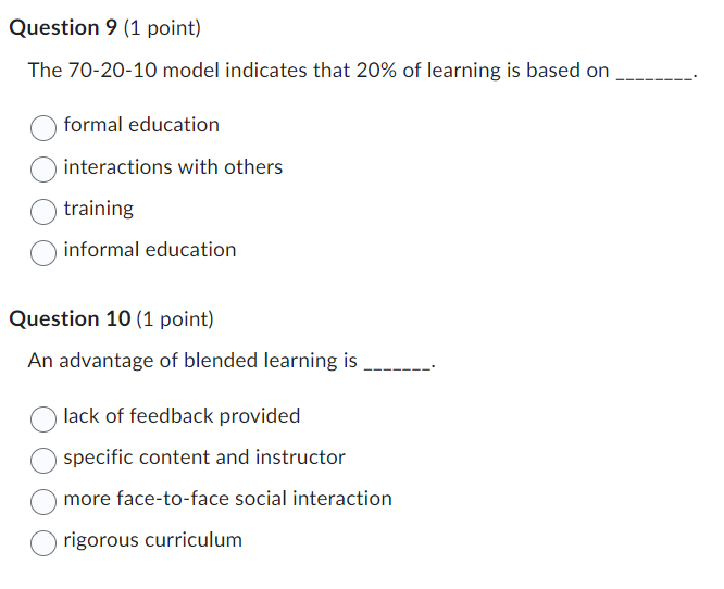  The \\( 70-20-10 \\) model indicates that \20 of learning is
