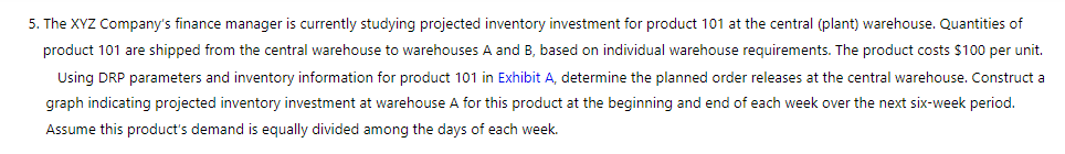 **********Construct a graph indicating projected inventory investment at warehouse A for this