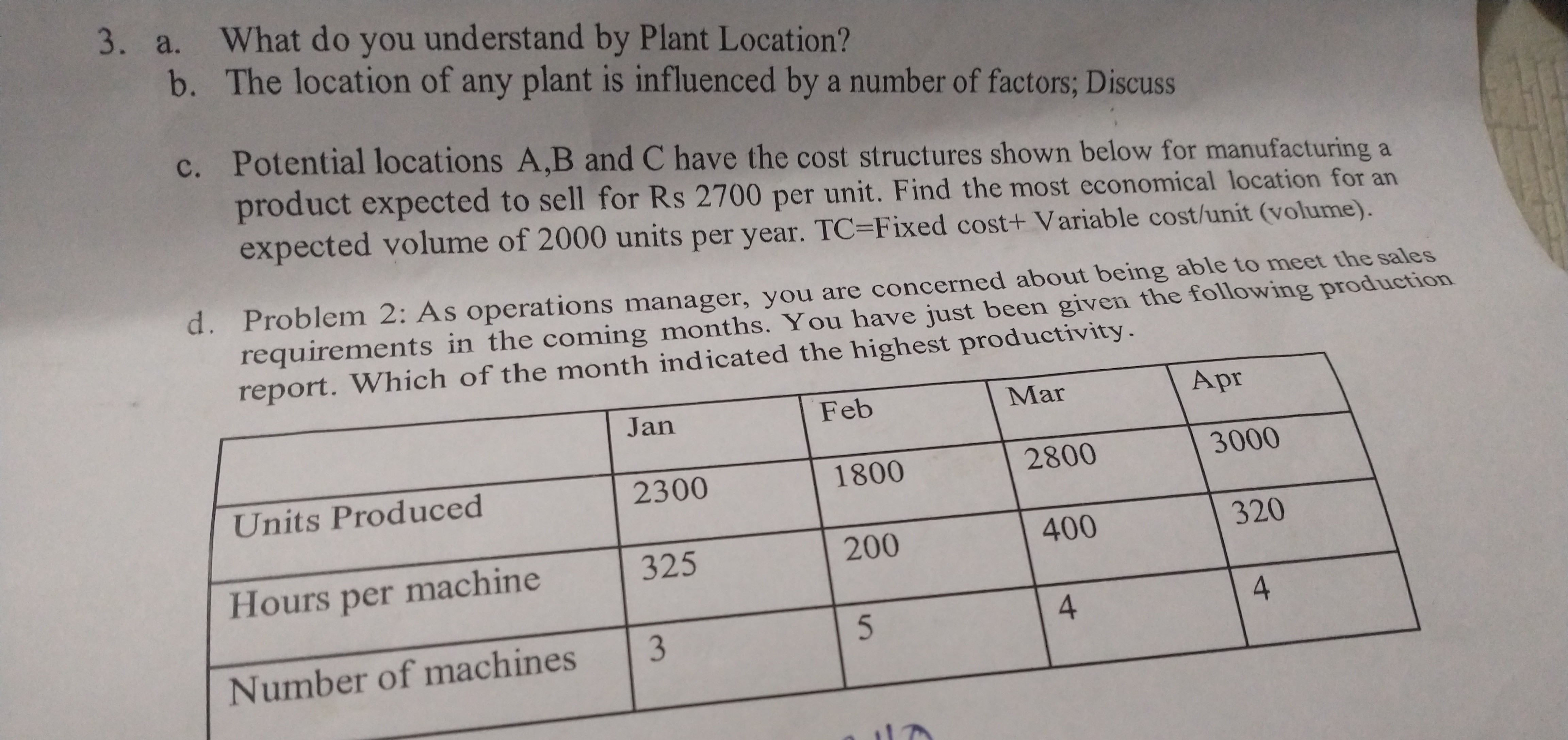  a. What do you understand by Plant Location? b. The location