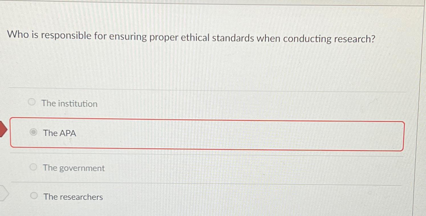  Who is responsible for ensuring proper ethical standards when conducting research?
