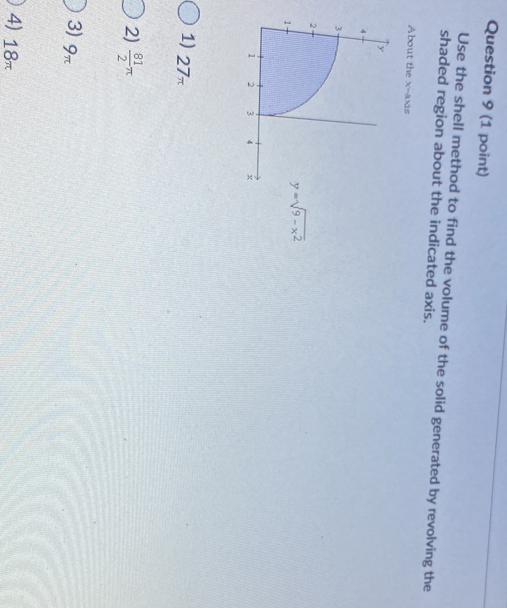  Question 9 (1 point) Use the shell method to find the