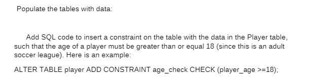  Populate the tables with data: Add S0QL code to insert a