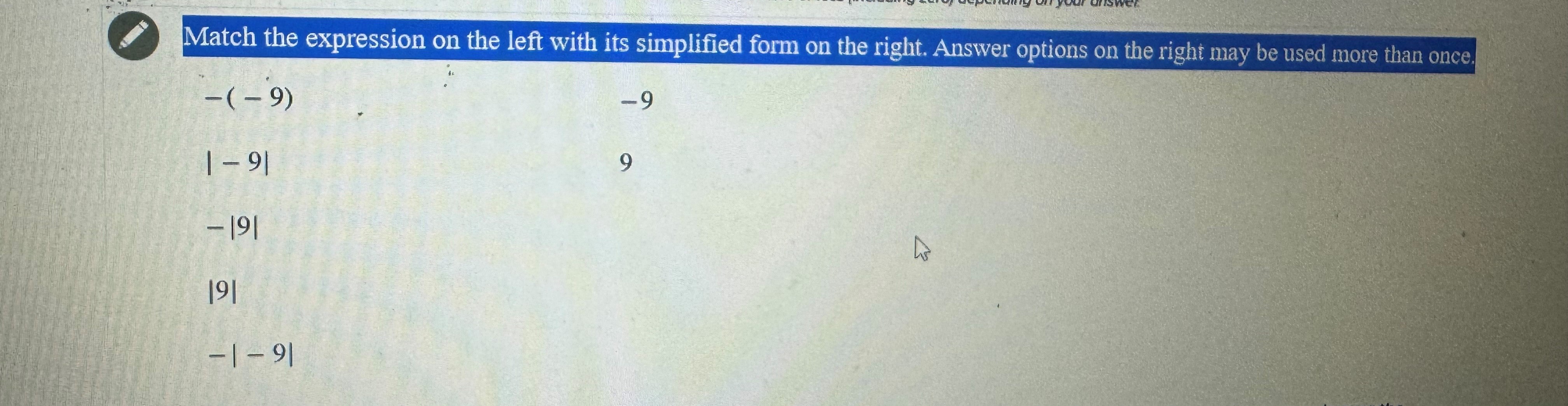  Match the expression on the left with its simplified form on