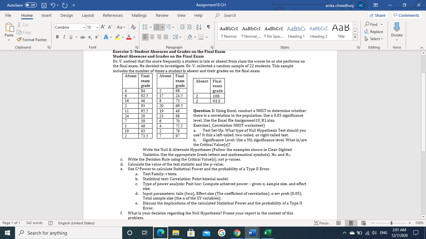 Statistics help required AutoSave O Off) A Q - GA Assignment10 CH