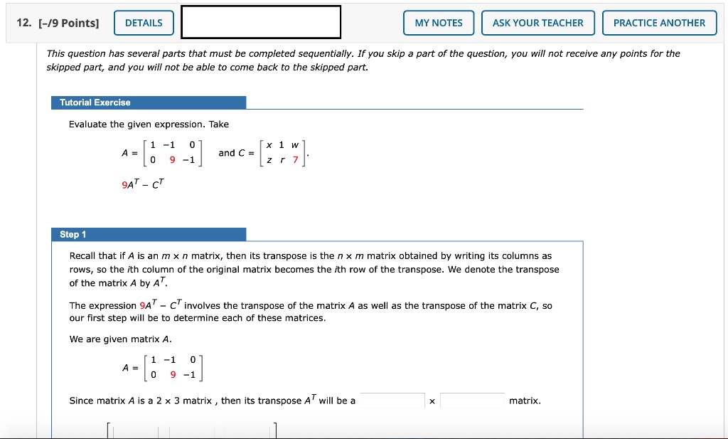 Explanation needed 12. [-/9 Points] DETAILS MY NOTES ASK YOUR TEACHER PRACTICE