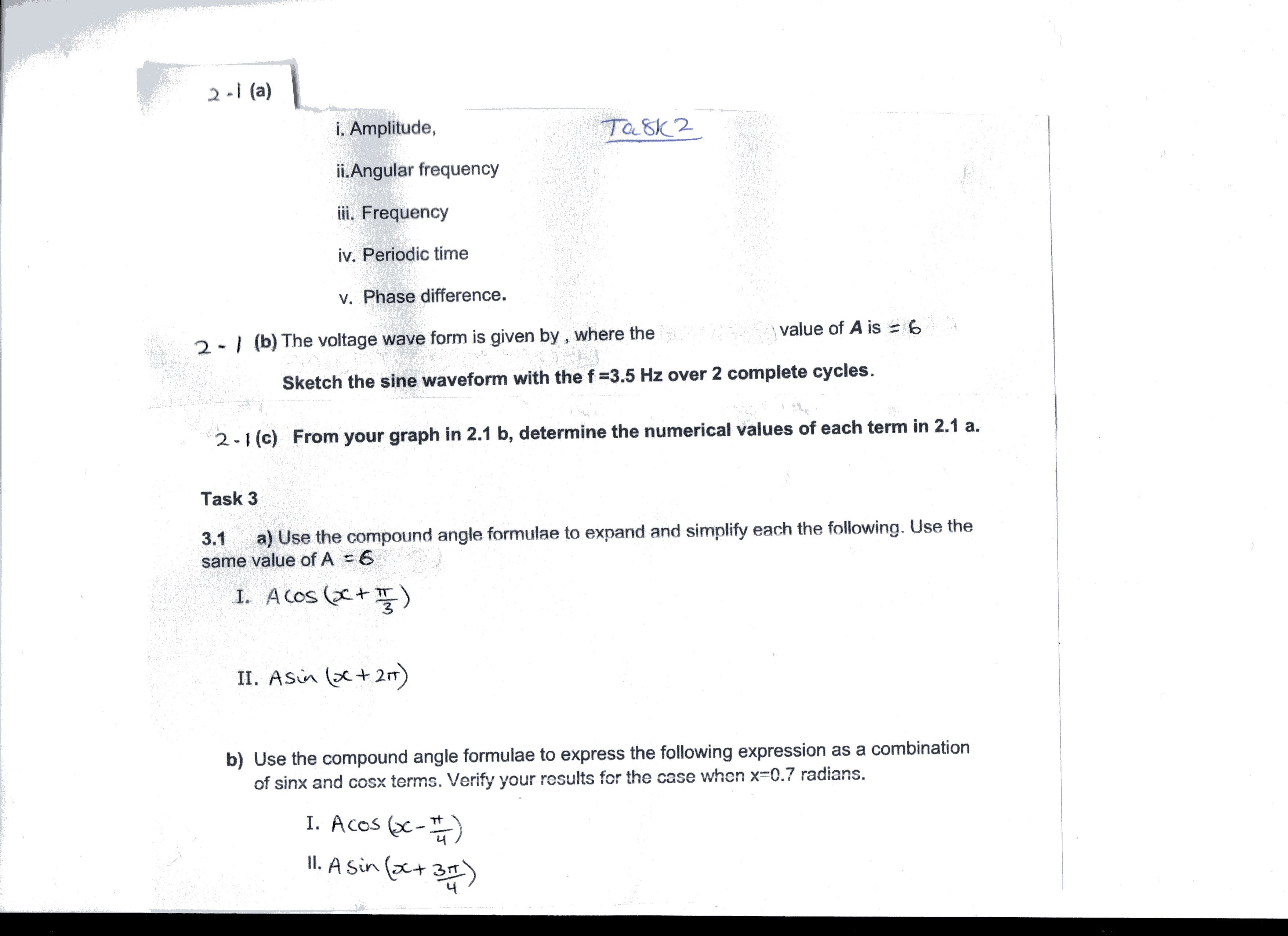 i hope this gets solved. 2 -1 (a) i. Amplitude, Task 2