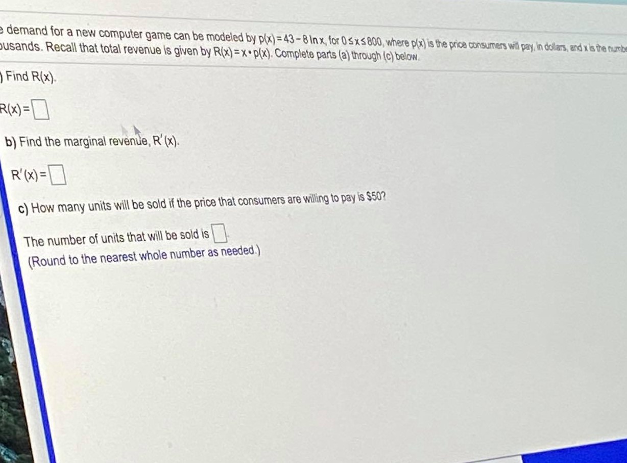 please help demand for a new computer game can be modeled by