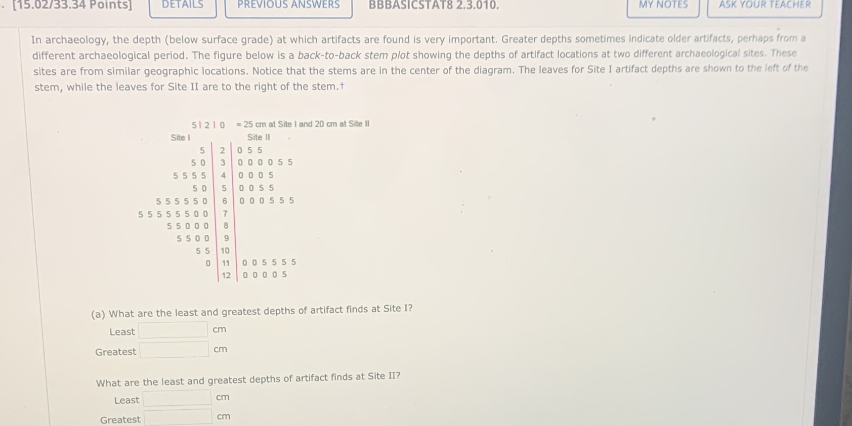 Please help [15.02/33.34 Points] DETAILS PREVIOUS ANSWERS BBBASICSTAT8 2.3.010. MY NOTES ASK