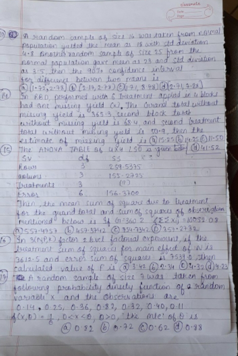 answer me fast plz A Mandom sample of, size 1 wor taken