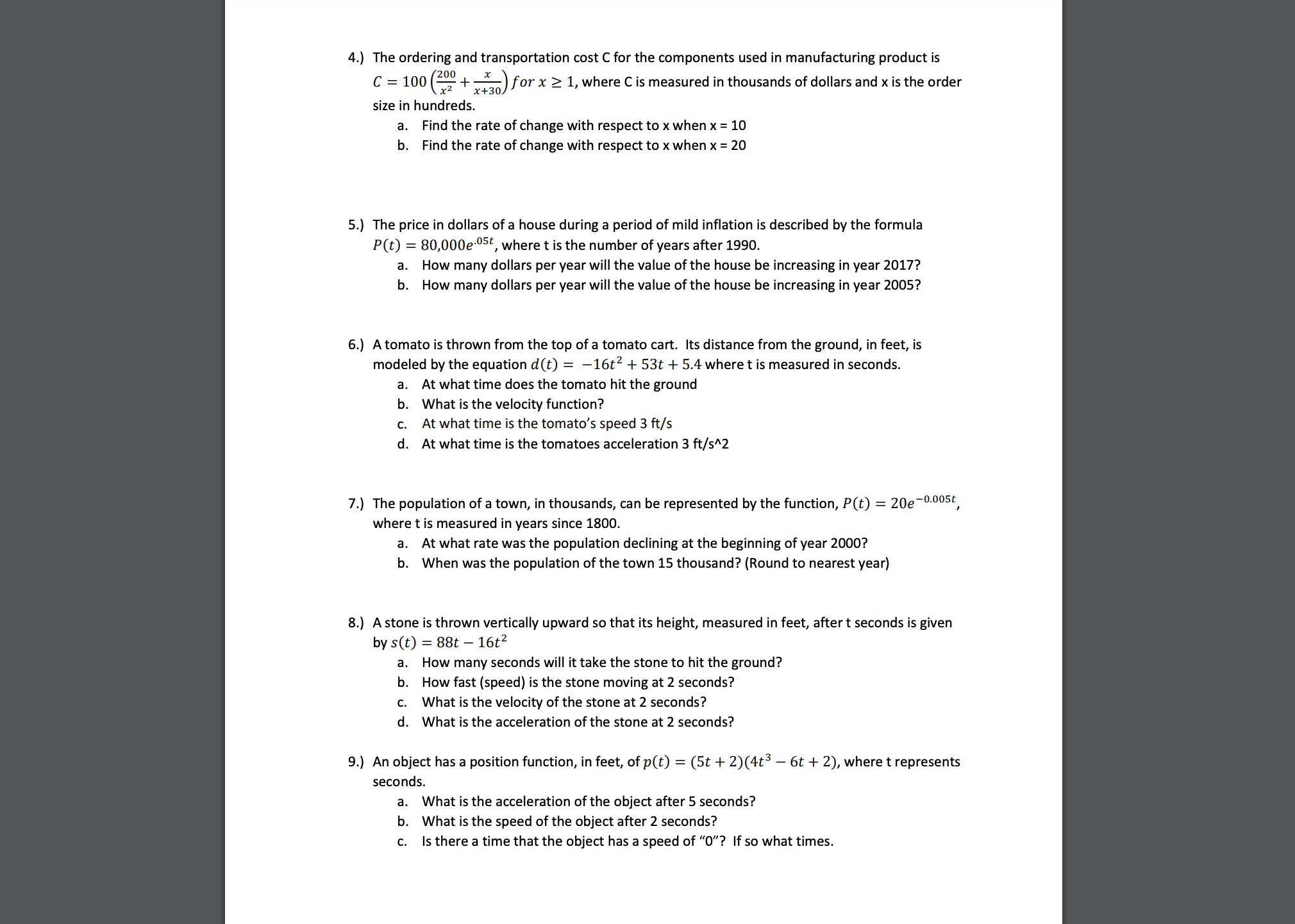 Derivative = acceleration (example mphAZ) (Round answers to 2 decimal places if