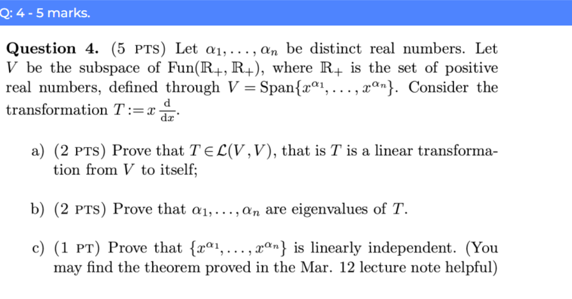  Q: 4 - 5 marks. Question 4. (5 PTS) Let a1,