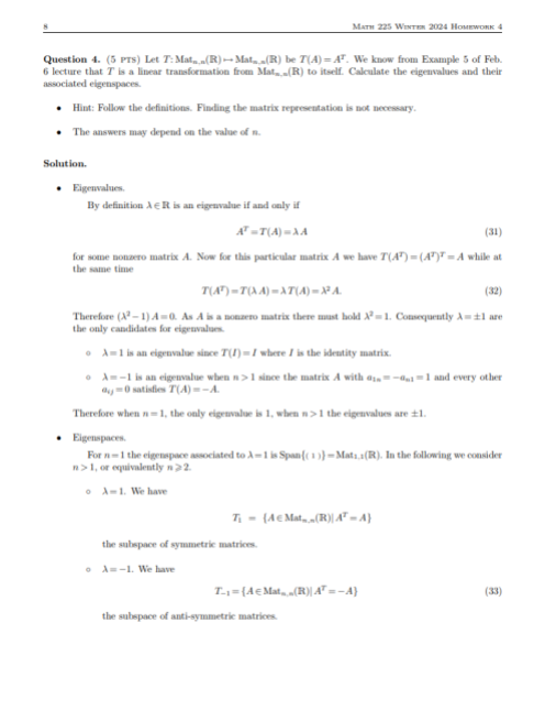 ..., an be distinct real numbers. Let V be the subspace of