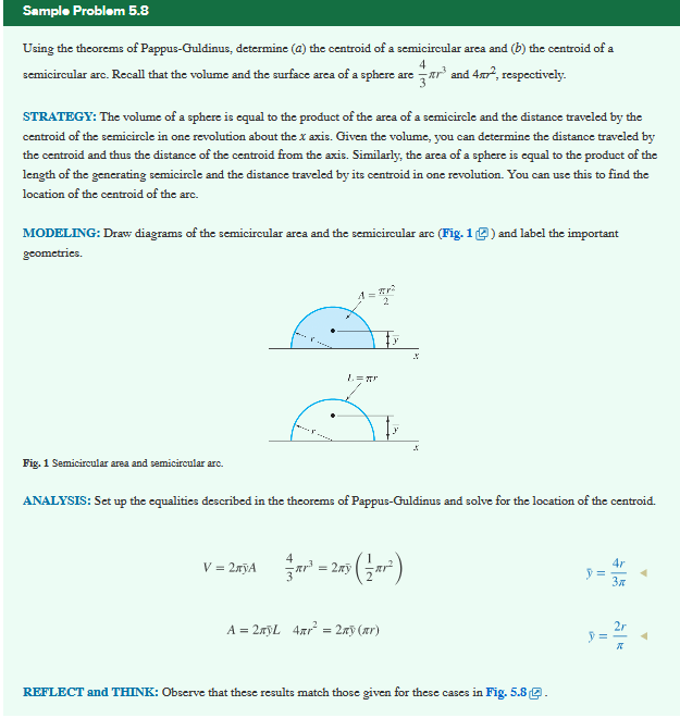  Sample Problem 5.8 Using the theorems of Pappus-Guldinus, determine (@) the
