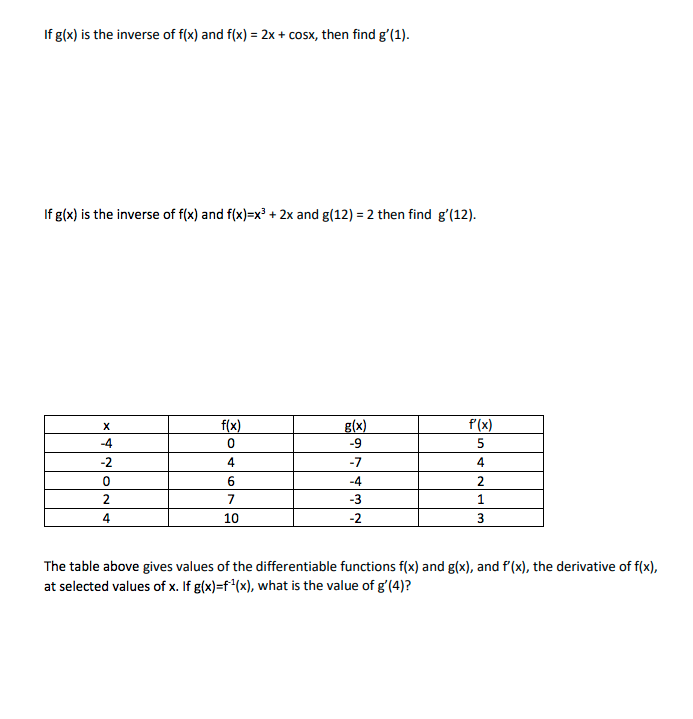 i need help in solving the three questions below If g(x) is