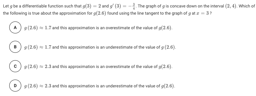 i need help in solving the question Let g be a differentiable
