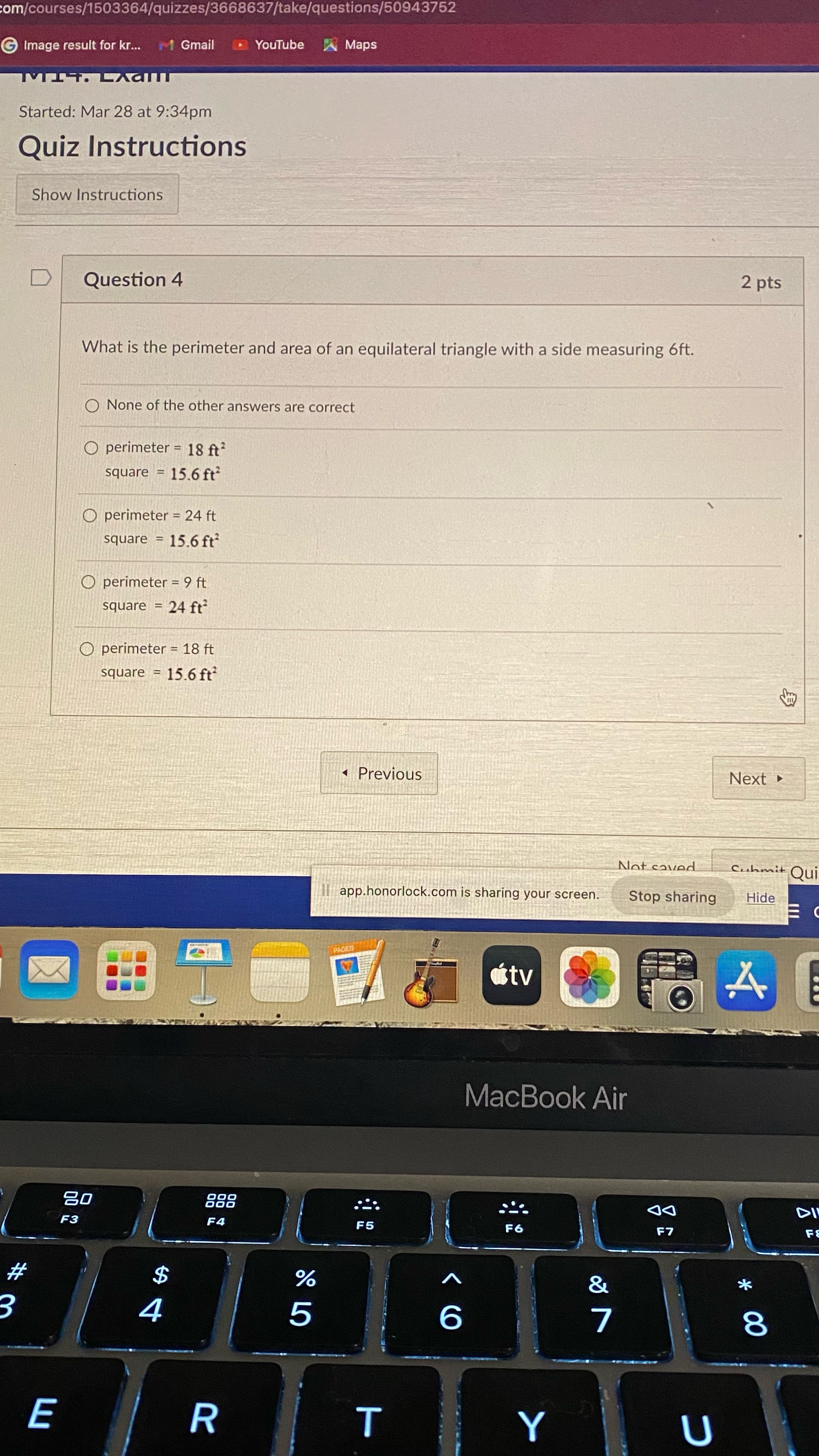 perimeter is 5.9 mi area is 2.4 mi None of the other