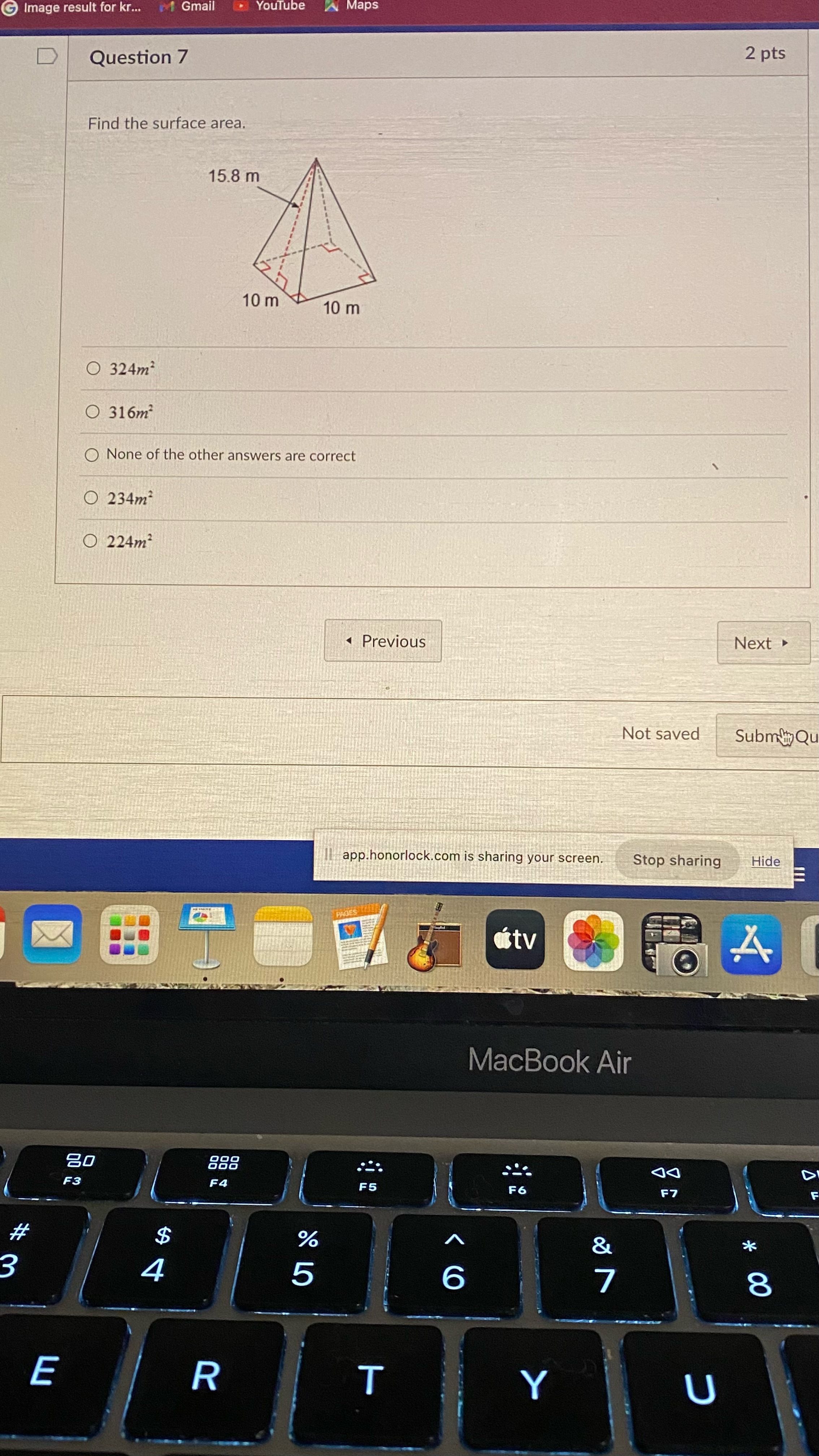 II app.honorlock.com is sharing your screen. St PAGES utv MacBook Air 20