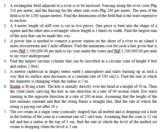 1.A rectangular field adjacent to a river is to be enclosed. Fencing