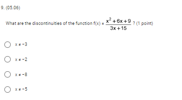 x = - 3x + 5, with the restriction x = -