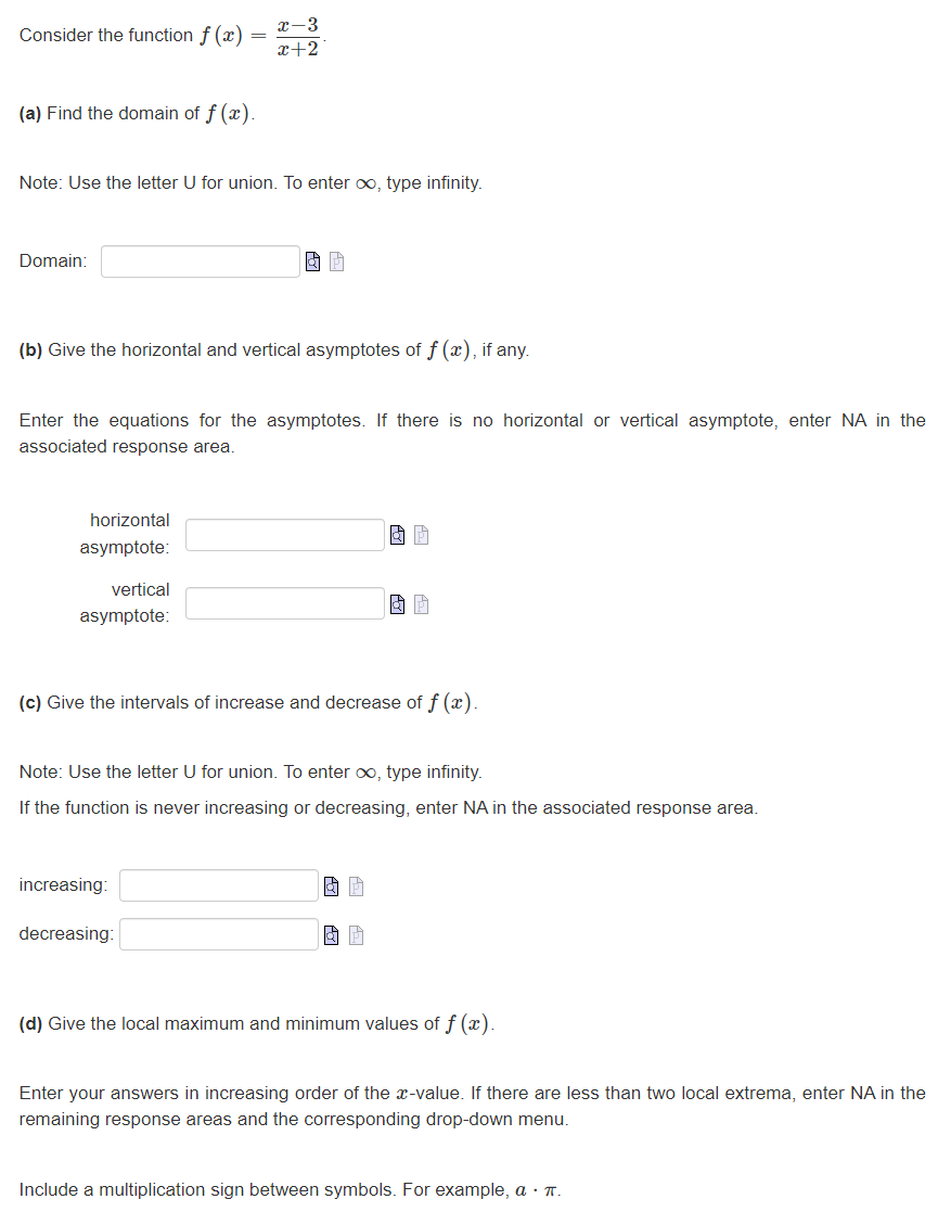  Consider the function f(:c) = g. a: [a] Find the domain