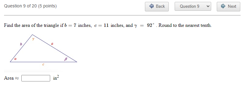 nearest tenth. Question 7 of 20 (5 points) Back Question 7 Next