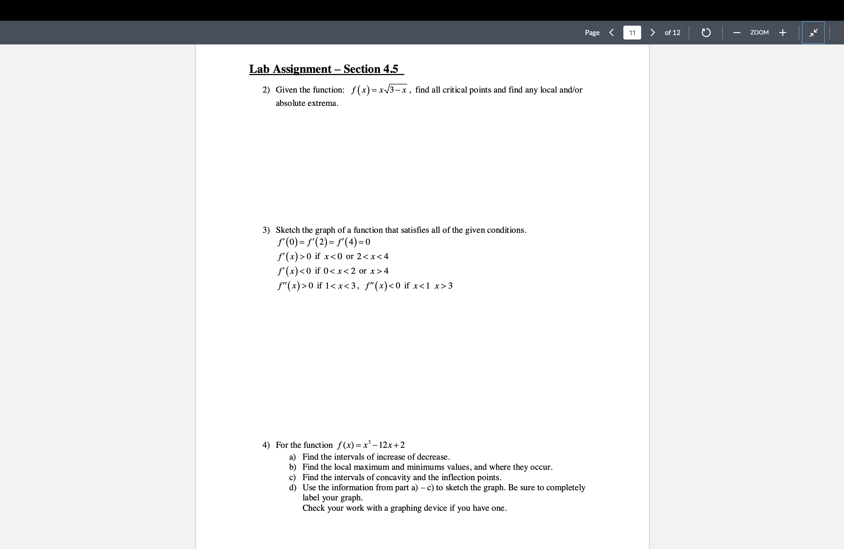 PART 1 Lab Assignment Section 4.5 2) Given the function: f (x)