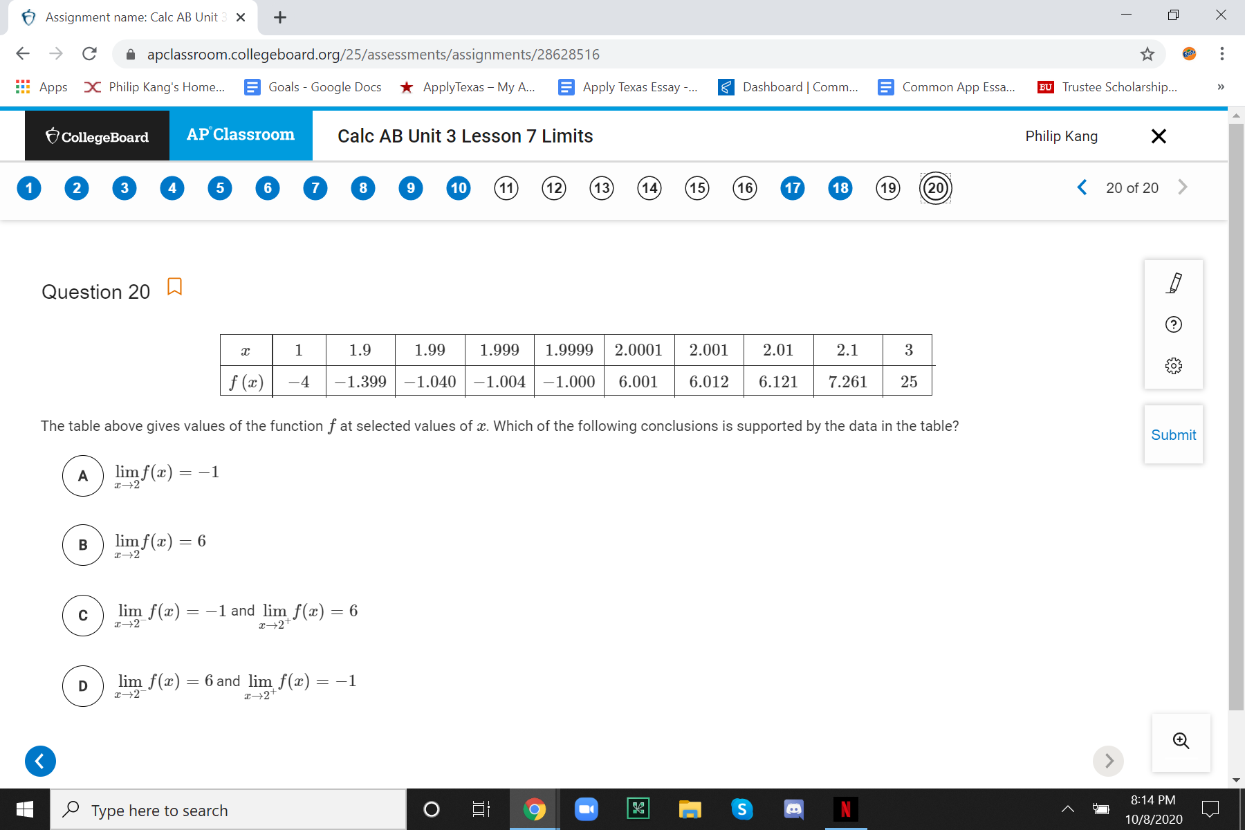 + X C apclassroom.collegeboard.org/25/assessments/assignments/28628516 : Apps X Philip Kang's Home... Goals -