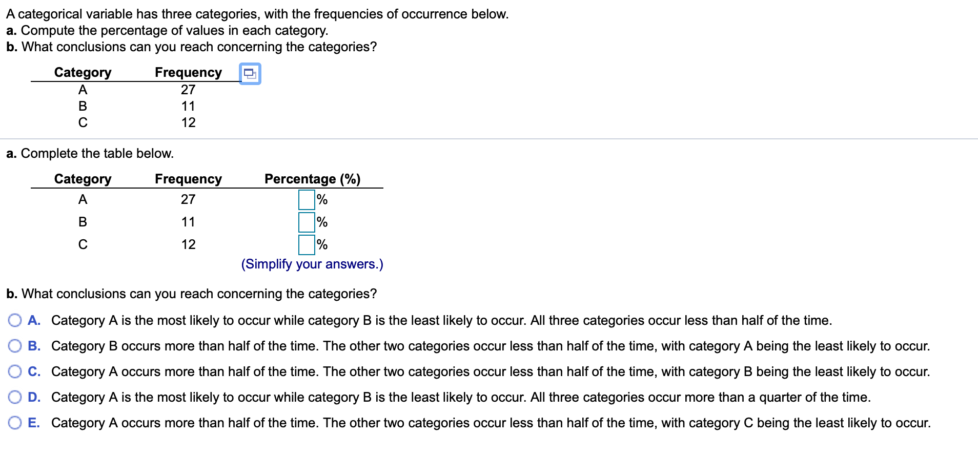 Can someone help me out? A categorical variable has three categories, with