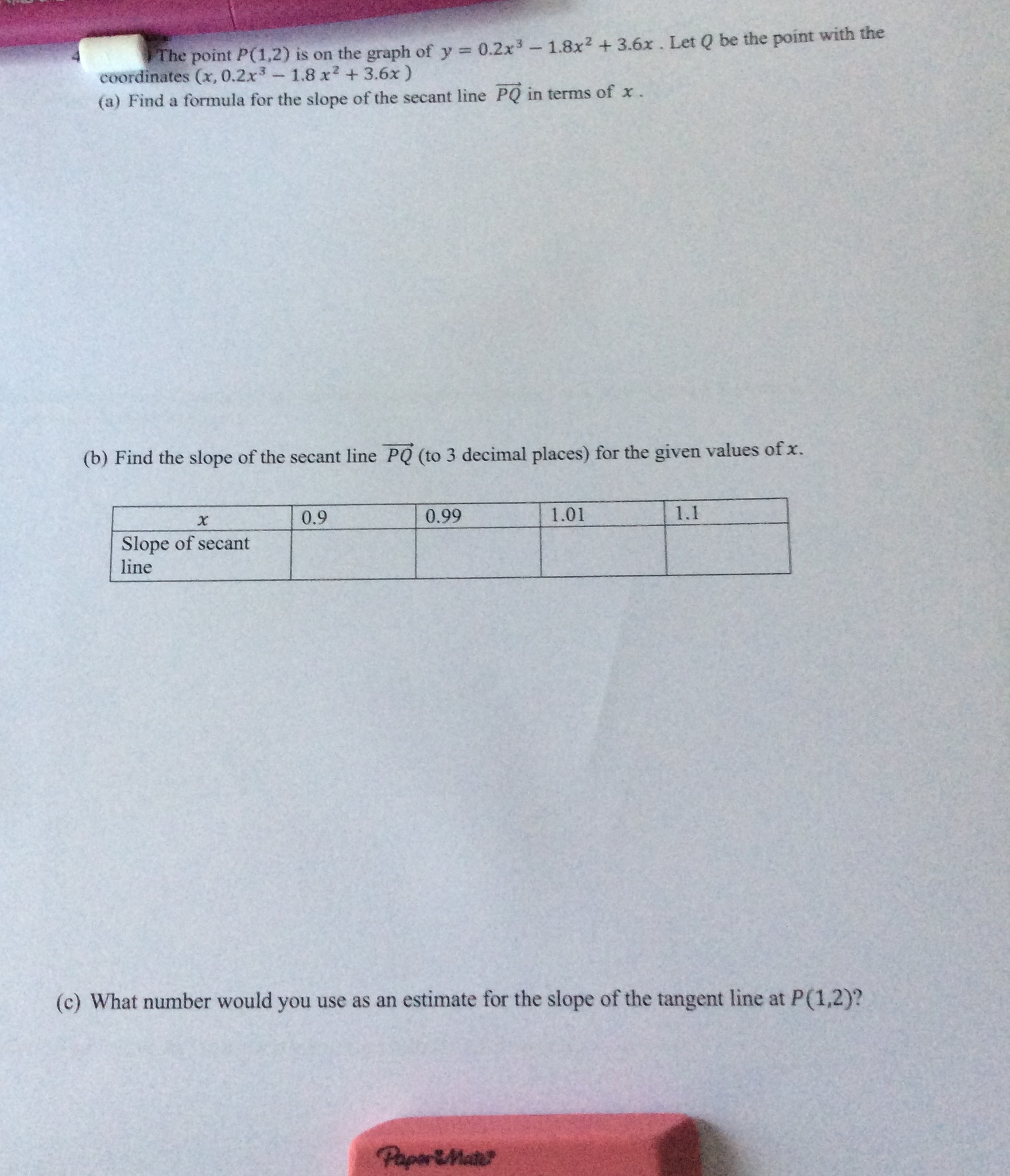 Math question- differential calc (slope) The point P(1,2) is on the graph