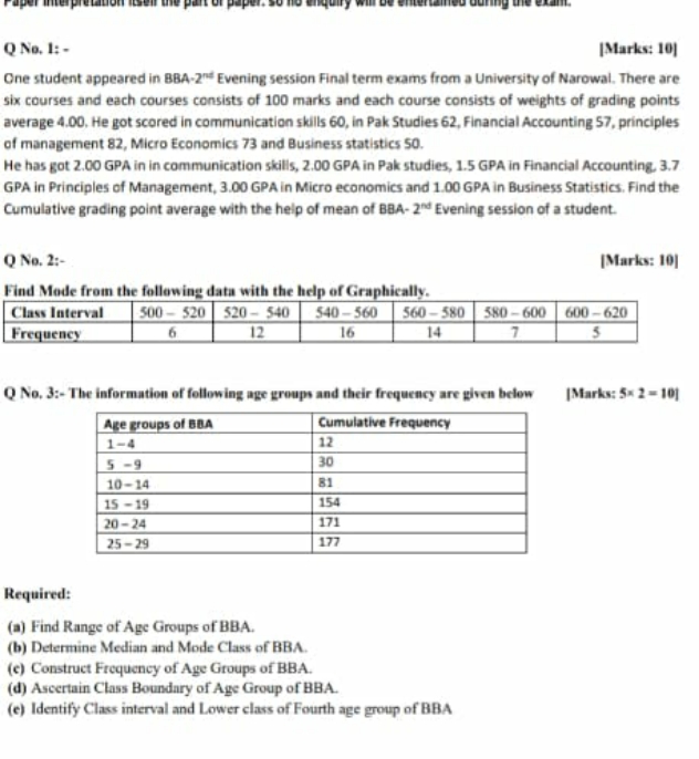 proper answer Q No, 1: - [Marks: 10] One student appeared in