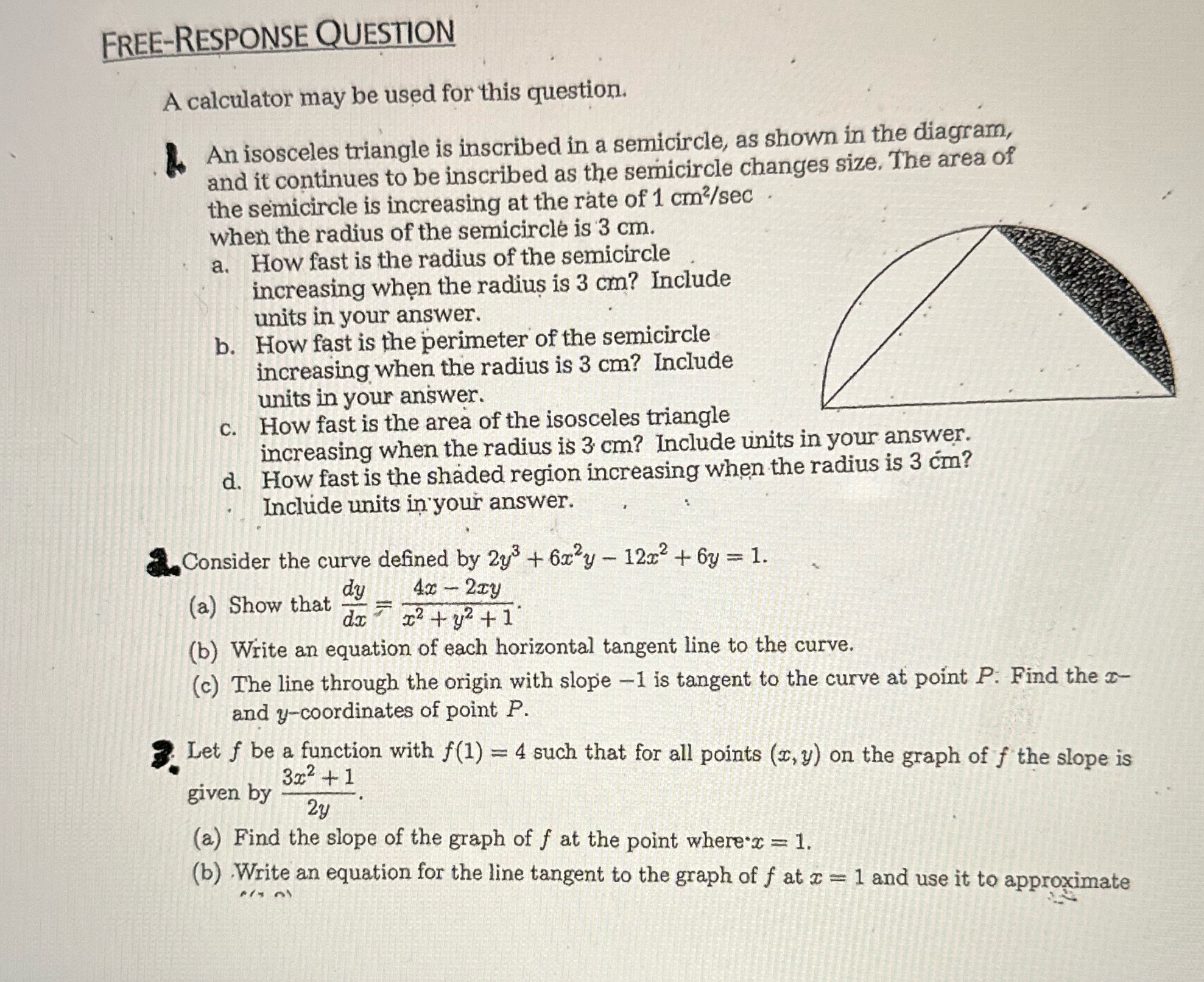 the whole question needs help FREE-RESPONSE QUESTION | A calculator may be