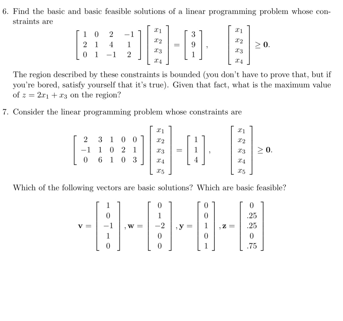  6. Find the basic and basic feasible solutions of a linear