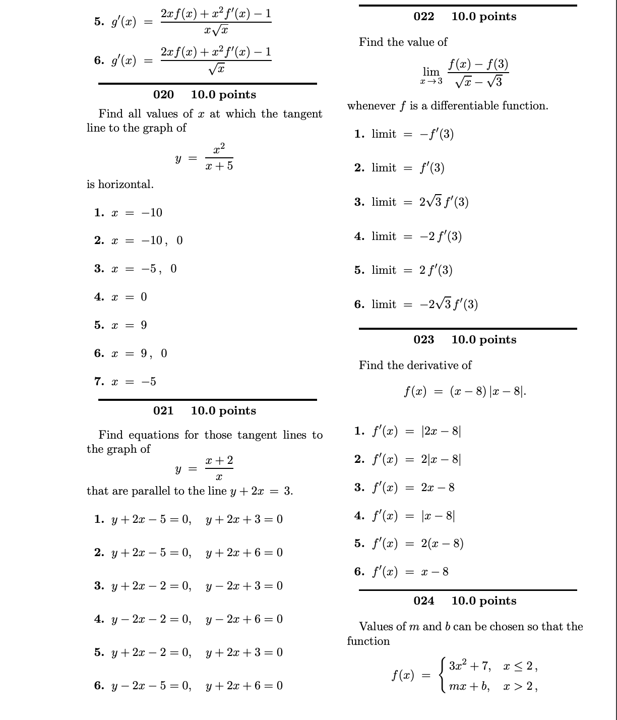 Homework Help 20-28 5. 9'(2) = 2x f (2) + x2f'(x) -