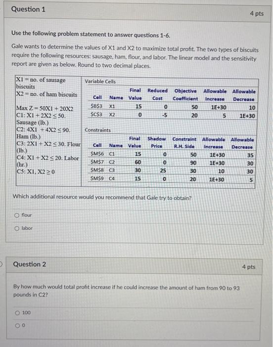  Use the following problem statement to answer questions 1-6. Gale wants