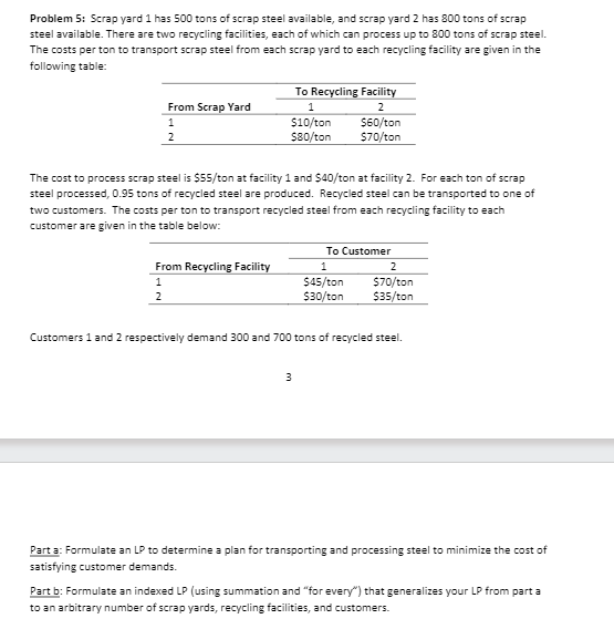  Problem 5: Scrap yard 1 has 500 tons of scrap steel