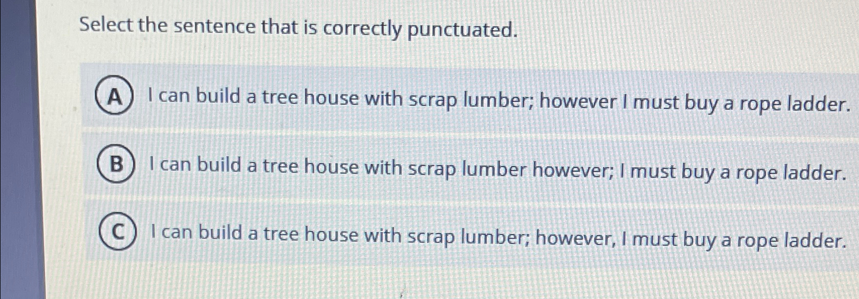  Select the sentence that is correctly punctuated. I can build a