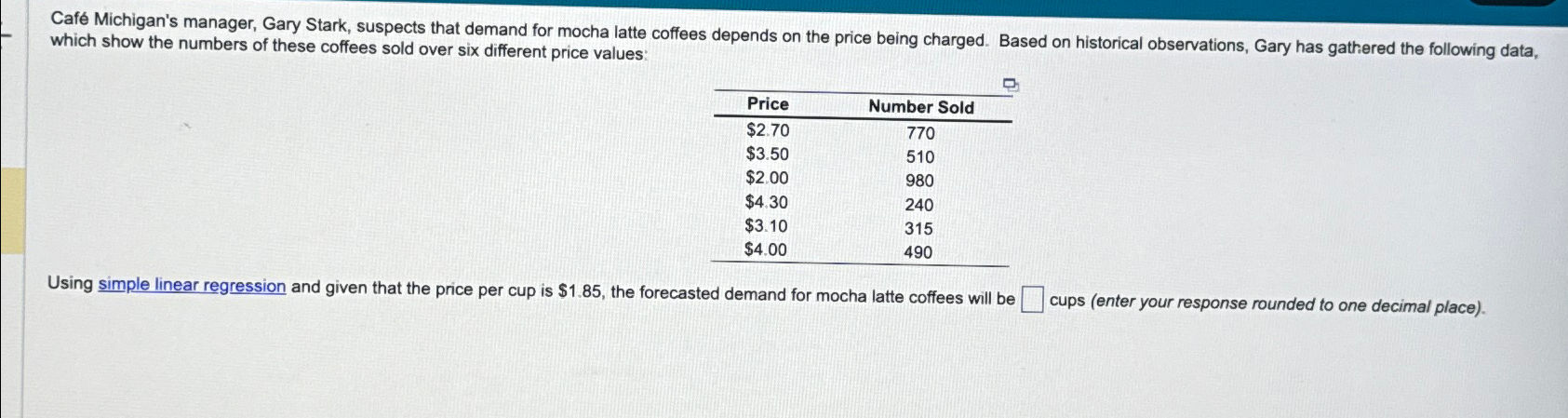  Caf Michigan's manager, Gary Stark, suspects that demand for mocha latte