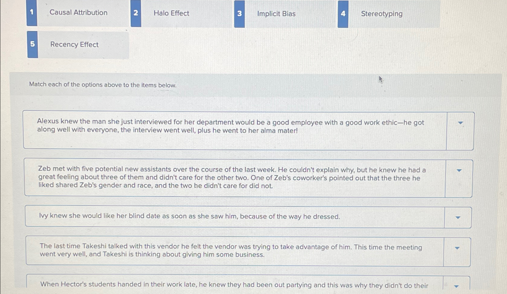  1 Causal Attribution 2 Hlo Effect 3 Implicit Bias 4 Stereotyping